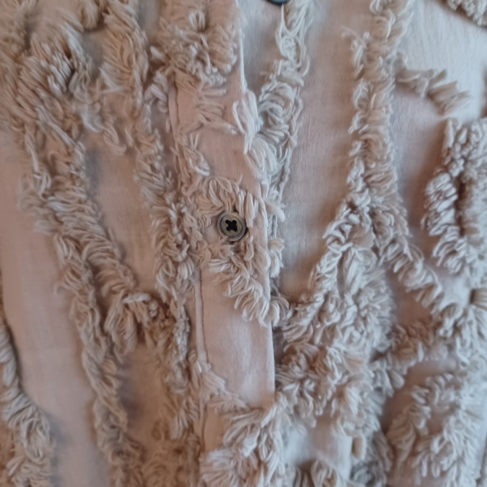Womens Tan Textured Fringed Embroidery Pullover Longline Shacket DressSize S - Picture 8 of 16